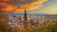 Das Bild zeigt die Skyline von Freiburg im Breisgau. 